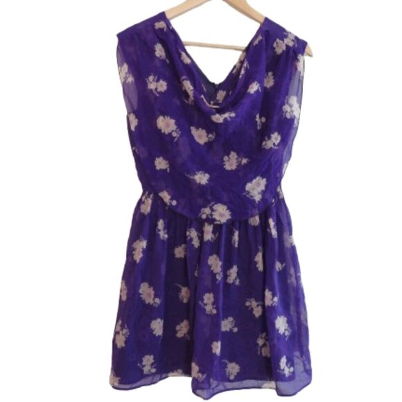 VINTAGE ANNA SUI 100% Silk Purple Ditsy Floral Draped Dress Y2K - Size US 2 - Picture 1 of 15
